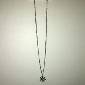 Long rose necklace with silver chain